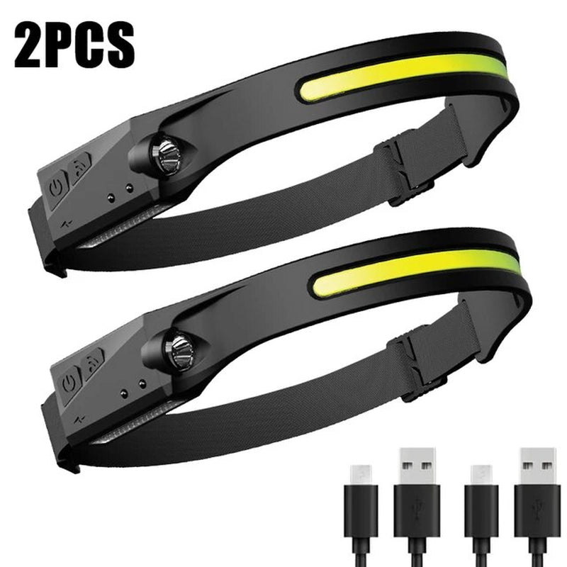 "Ultimate Rechargeable Headlamp: Powerful COB LED Headlight with Sensor, Perfect for Camping, Outdoor Activities, and Work - USB Charging, 5 Modes, 1-2Pcs"